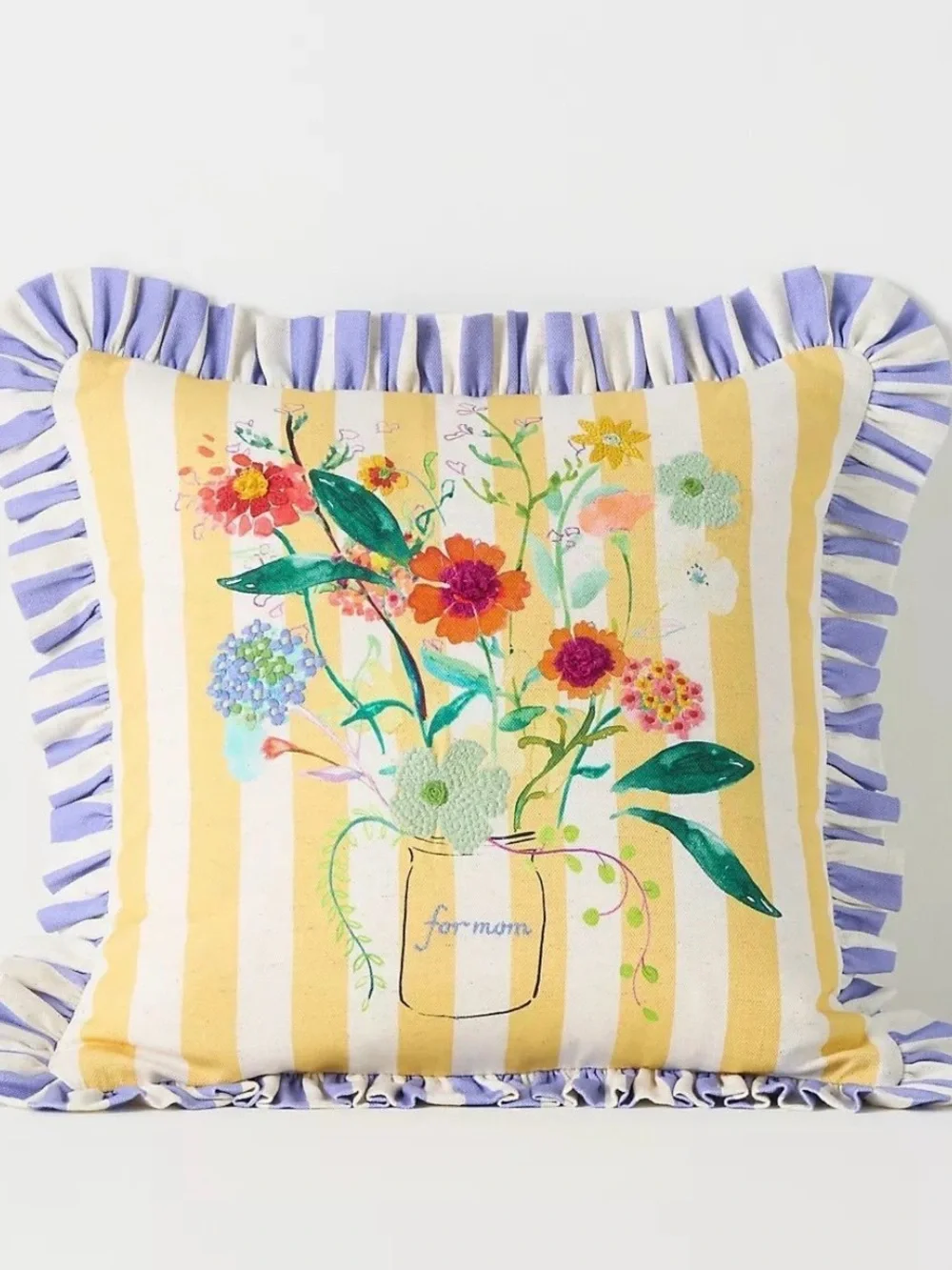 MSRP $78 Mother's Day Cotton Embroidered Printed Floral Pillow